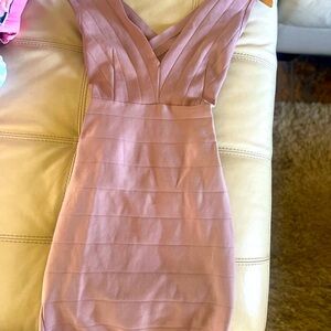 Elegant Mauve Bandage V-Neck Dress
